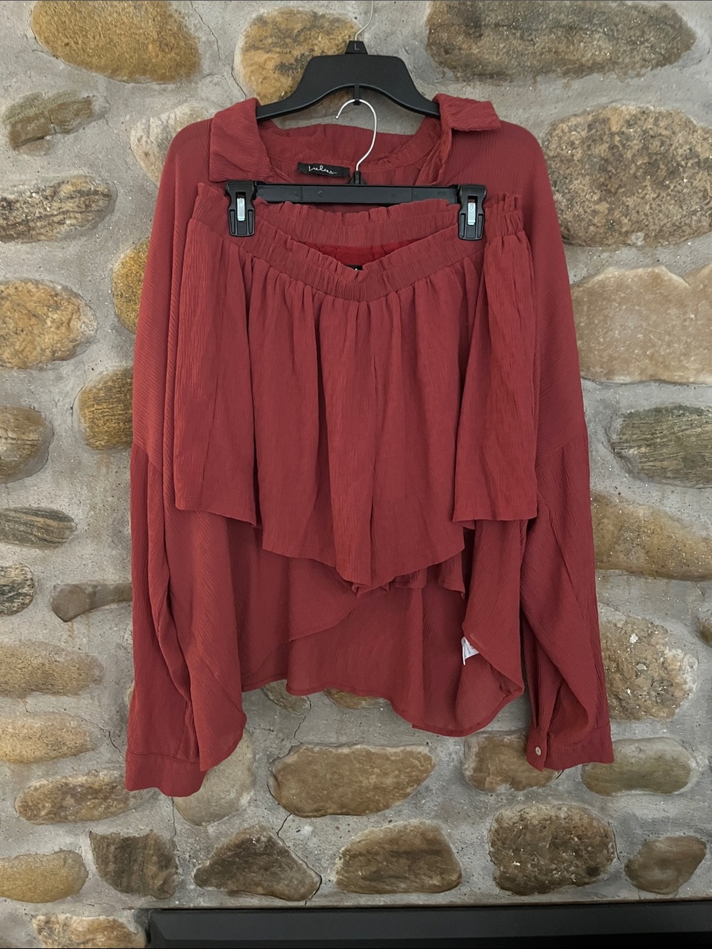 Lulu's Rust-Red Textured Swim Cover-Up Set - Picture 4 of 6